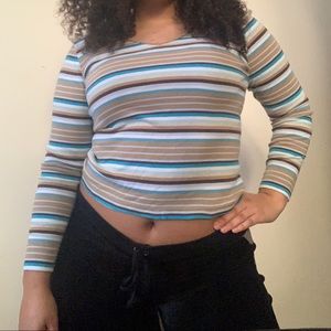 Y2K Blue and brown striped crop top